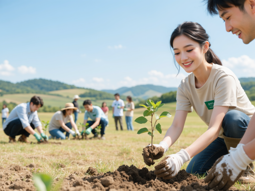 现代化农业服务团队工作场景,绿色农田背景,专业技术人员在田间指导,阳光明媚自然光线